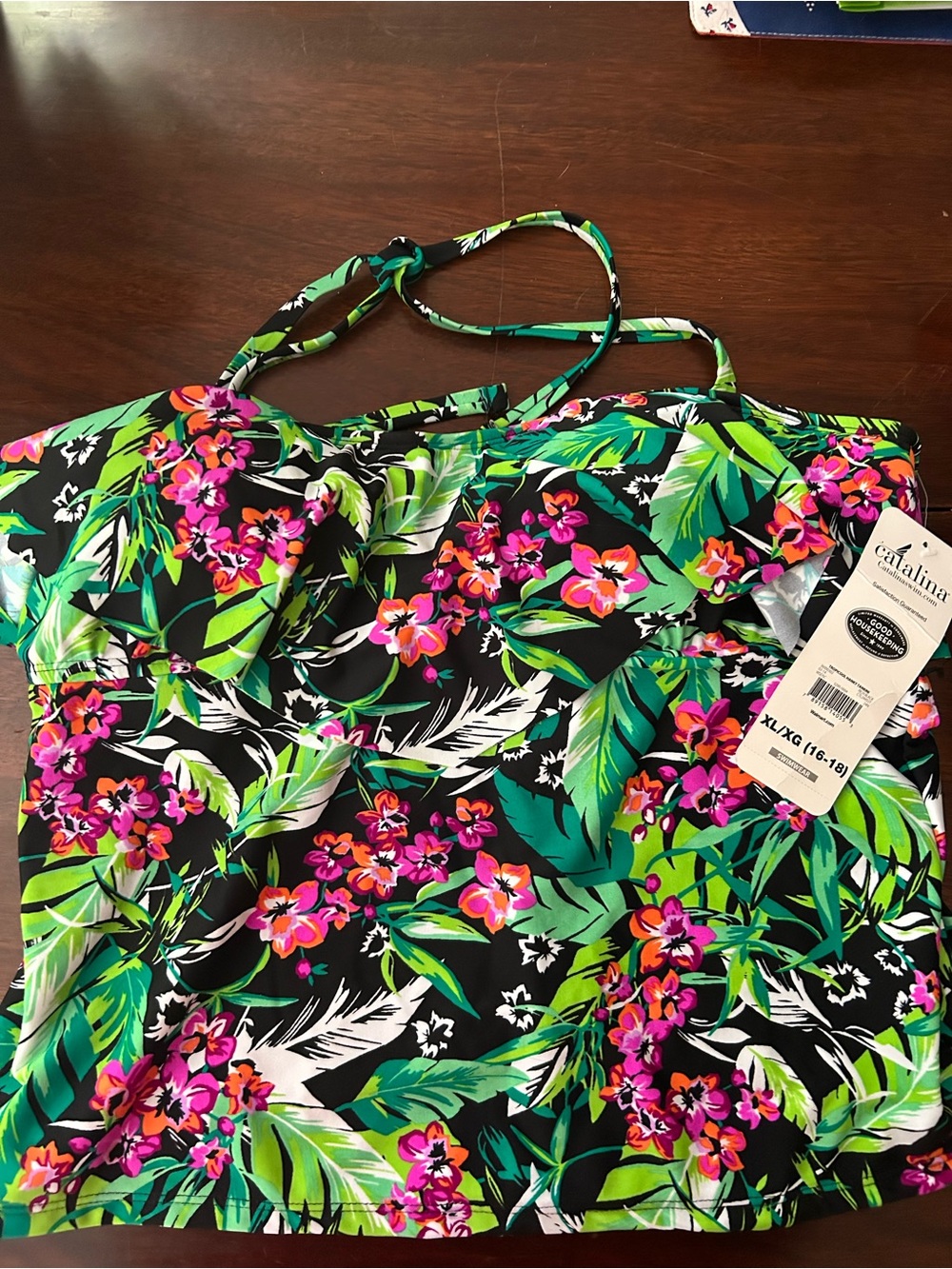 Catalina Black Tropical Floral One-Piece Swimsuit with Pink & Green Print